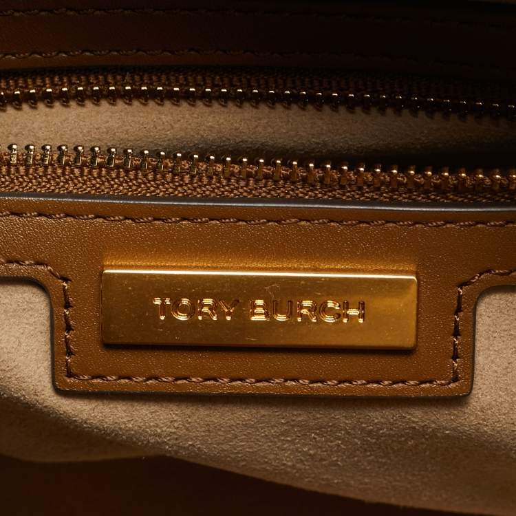 مملوكة مسبقًا حقيبة توري برش تي مونوغرام جاكار قماش و جلد بلون تان/بيج دافل