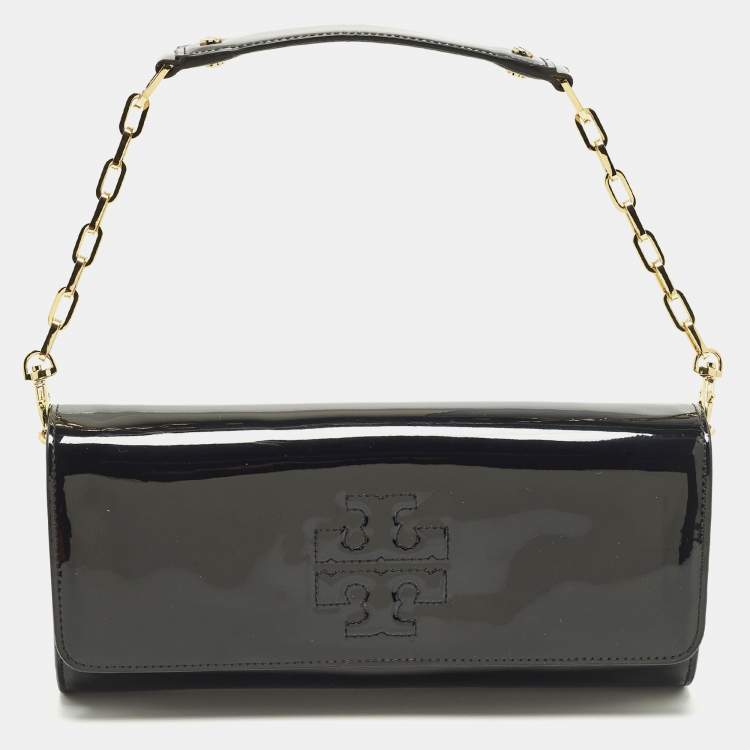 Pre Owned Tory Burch Bombe Black Patent Leather Clutch