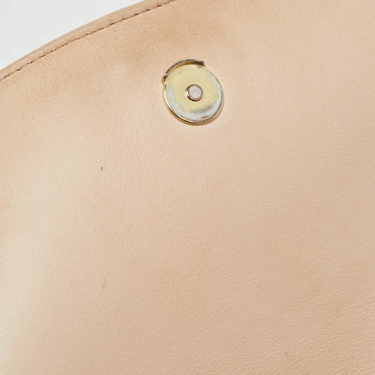 Pre Owned Tory Burch Marion Embossed Peach Leather Shoulder Bag