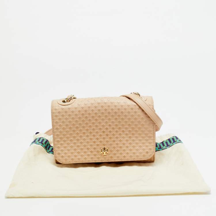 Pre Owned Tory Burch Marion Embossed Peach Leather Shoulder Bag