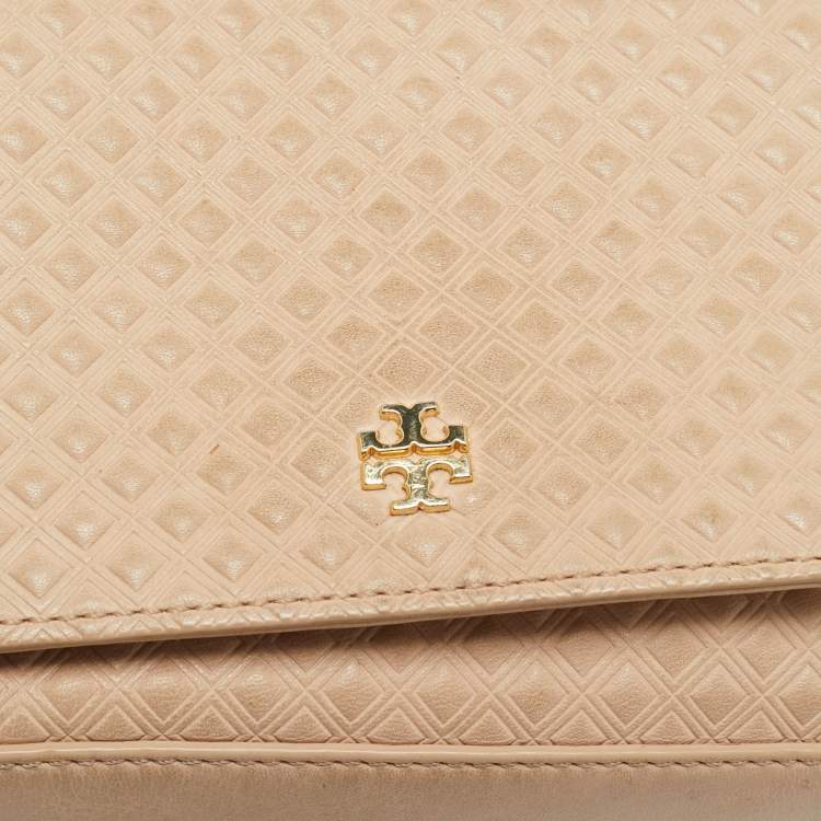 Pre Owned Tory Burch Marion Embossed Peach Leather Shoulder Bag