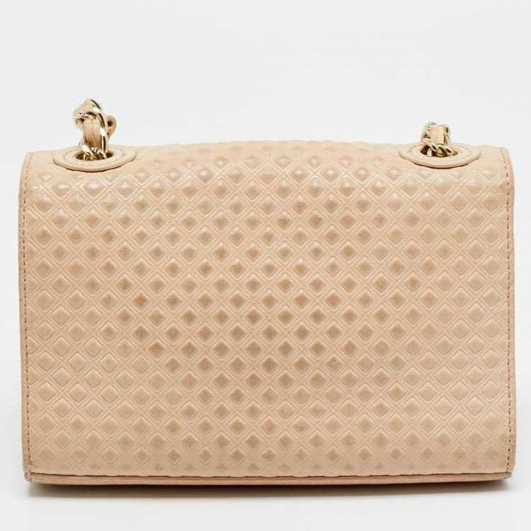 Pre Owned Tory Burch Marion Embossed Peach Leather Shoulder Bag