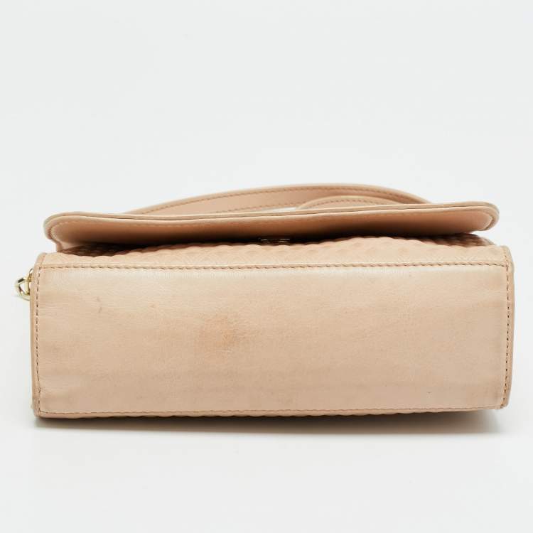 Pre Owned Tory Burch Marion Embossed Peach Leather Shoulder Bag