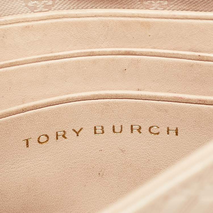 Pre Owned Tory Burch Marion Embossed Peach Leather Shoulder Bag