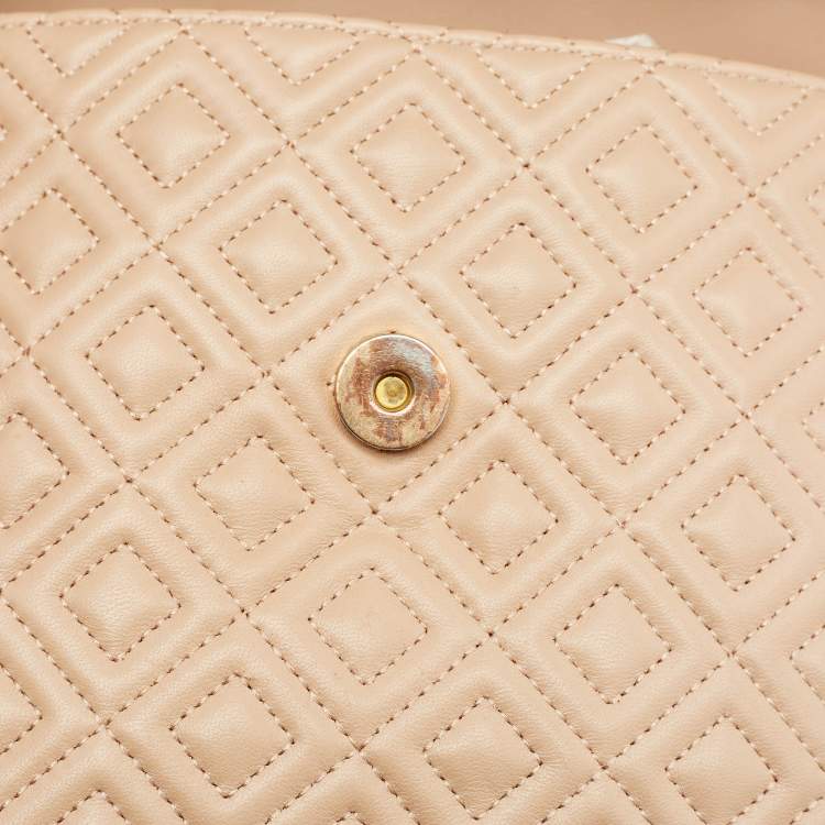 Pre Owned Tory Burch Fleming Medium Beige Leather Shoulder Bag