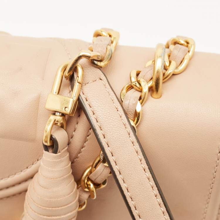 Pre Owned Tory Burch Fleming Medium Beige Leather Shoulder Bag