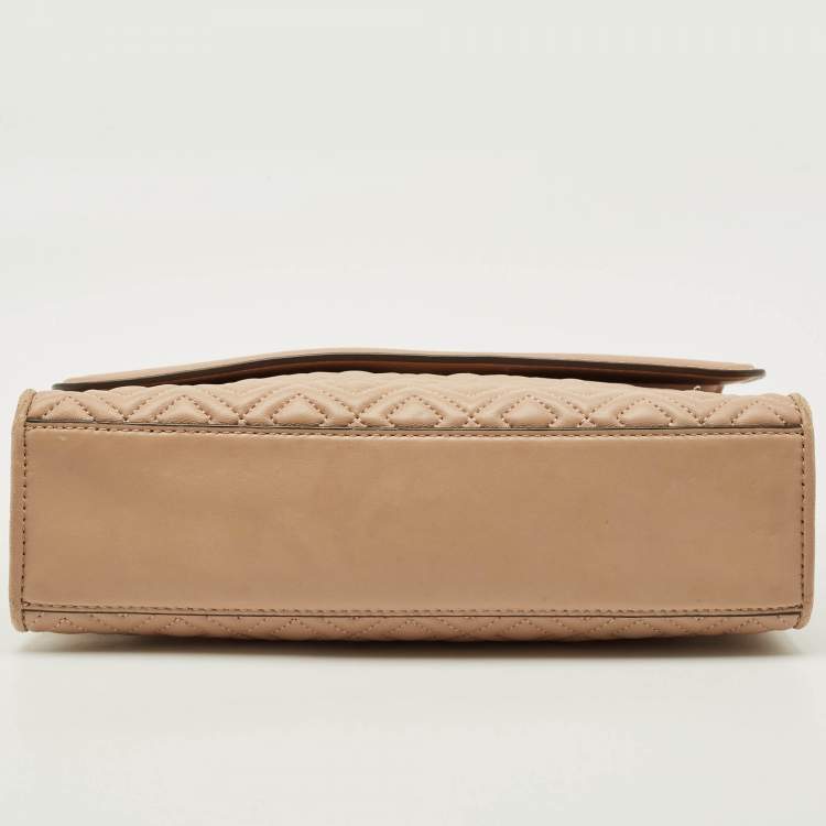 Pre Owned Tory Burch Fleming Medium Beige Leather Shoulder Bag