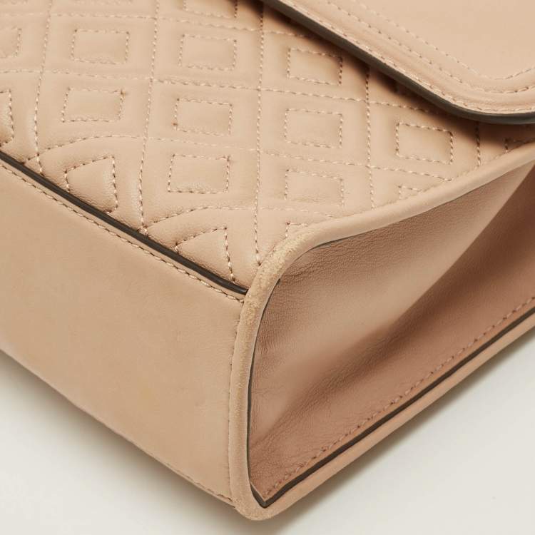 Pre Owned Tory Burch Fleming Medium Beige Leather Shoulder Bag