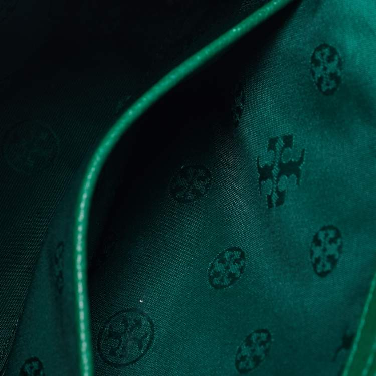 Pre Owned Tory Burch Mercer Zip Green Leather Crossbody Bag