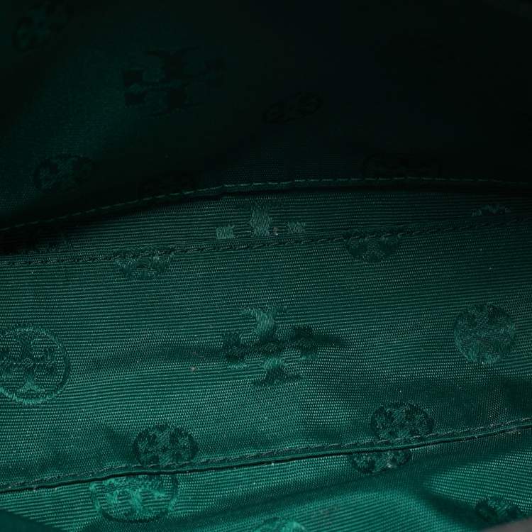 Pre Owned Tory Burch Mercer Zip Green Leather Crossbody Bag