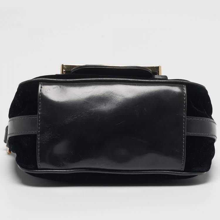 Pre Owned Tory Burch Crystal Embellished Black Leather and Velvet Flap Crossbody Bag