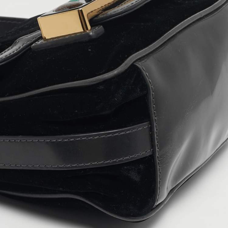 Pre Owned Tory Burch Crystal Embellished Black Leather and Velvet Flap Crossbody Bag