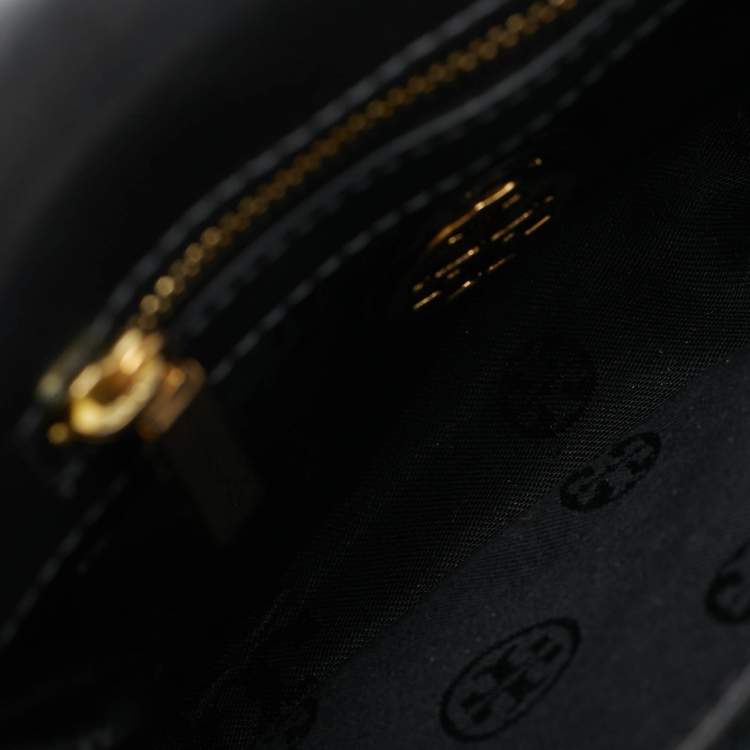 Pre Owned Tory Burch Crystal Embellished Black Leather and Velvet Flap Crossbody Bag