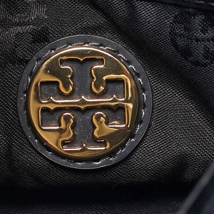 Pre Owned Tory Burch Crystal Embellished Black Leather and Velvet Flap Crossbody Bag