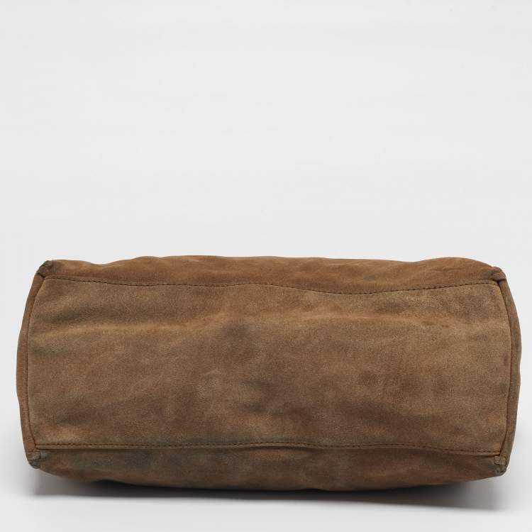 Pre Owned Tory Burch Marion Whipstitch Brown Suede Chain Tote