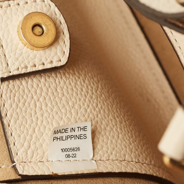 Pre Owned Tory Burch Mcgraw Dragonfly Beige Leather Drawstring Tote