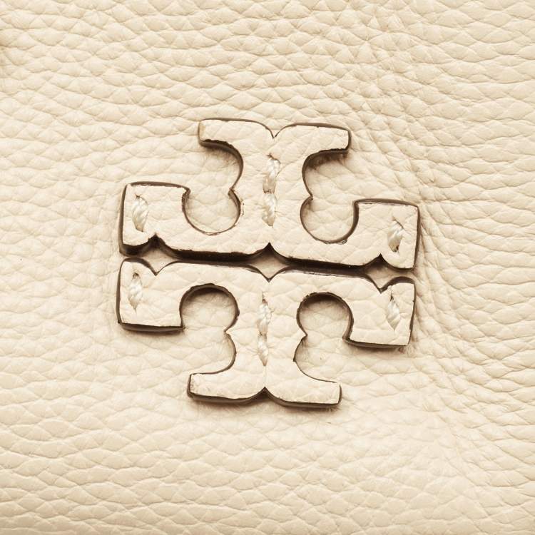 Pre Owned Tory Burch Mcgraw Dragonfly Beige Leather Drawstring Tote