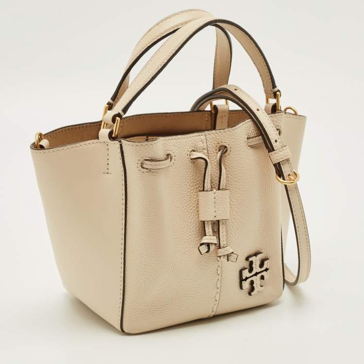 Pre Owned Tory Burch Mcgraw Dragonfly Beige Leather Drawstring Tote