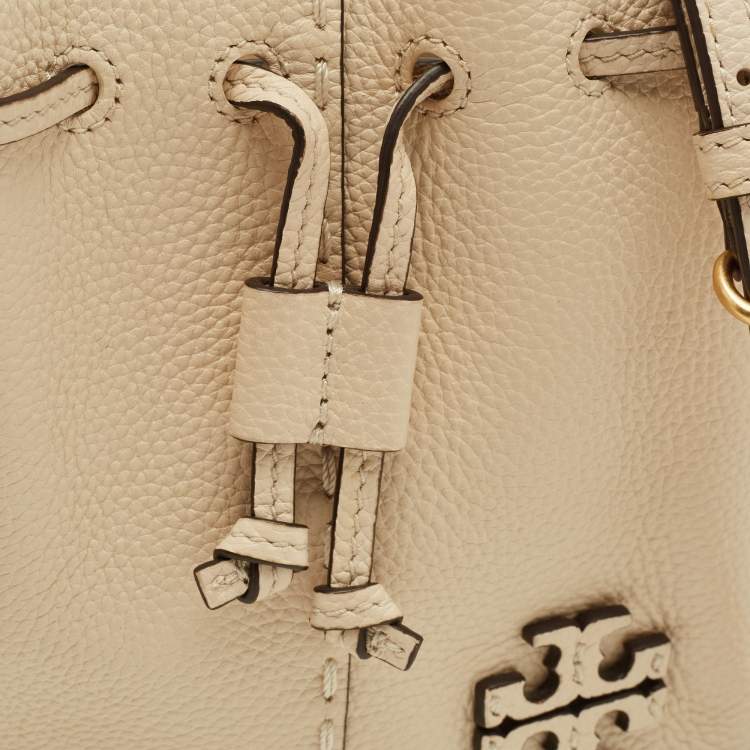 Pre Owned Tory Burch Mcgraw Dragonfly Beige Leather Drawstring Tote