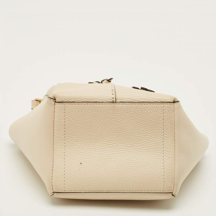 Pre Owned Tory Burch Mcgraw Dragonfly Beige Leather Drawstring Tote