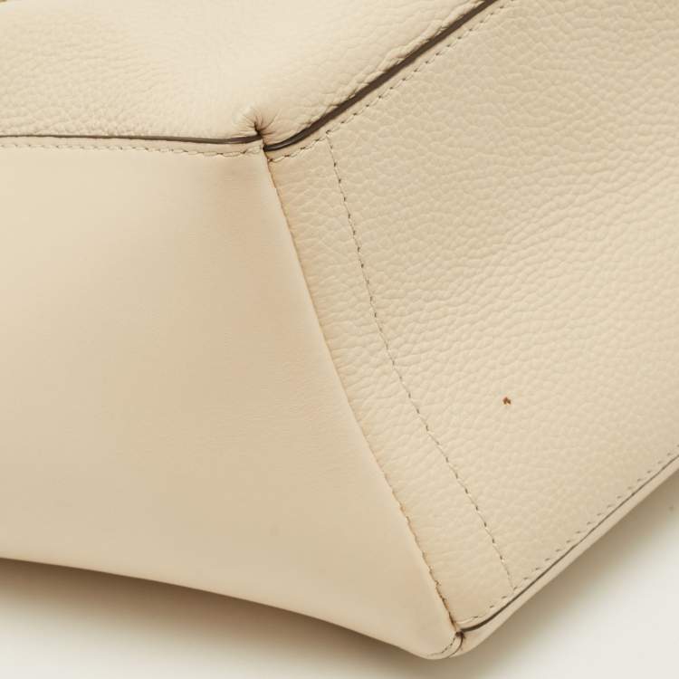 Pre Owned Tory Burch Mcgraw Dragonfly Beige Leather Drawstring Tote