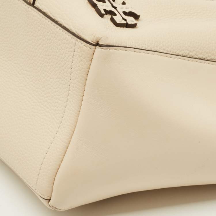 Pre Owned Tory Burch Mcgraw Dragonfly Beige Leather Drawstring Tote
