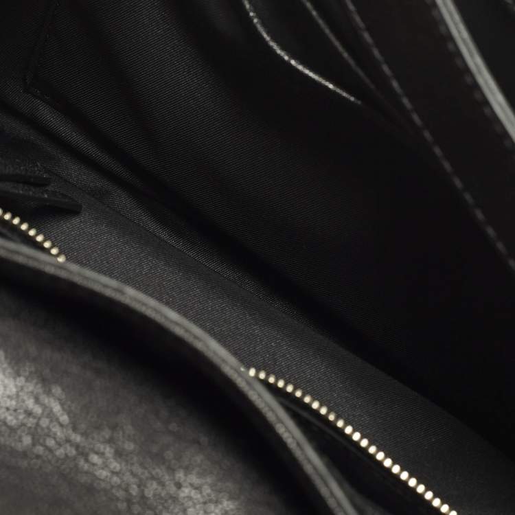 Pre Owned Tory Burch Fleming Black Leather Distressed Flap Shoulder Bag