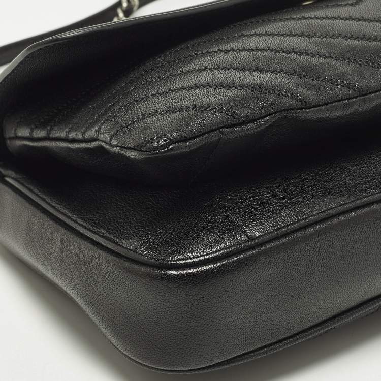 Pre Owned Tory Burch Fleming Black Leather Distressed Flap Shoulder Bag