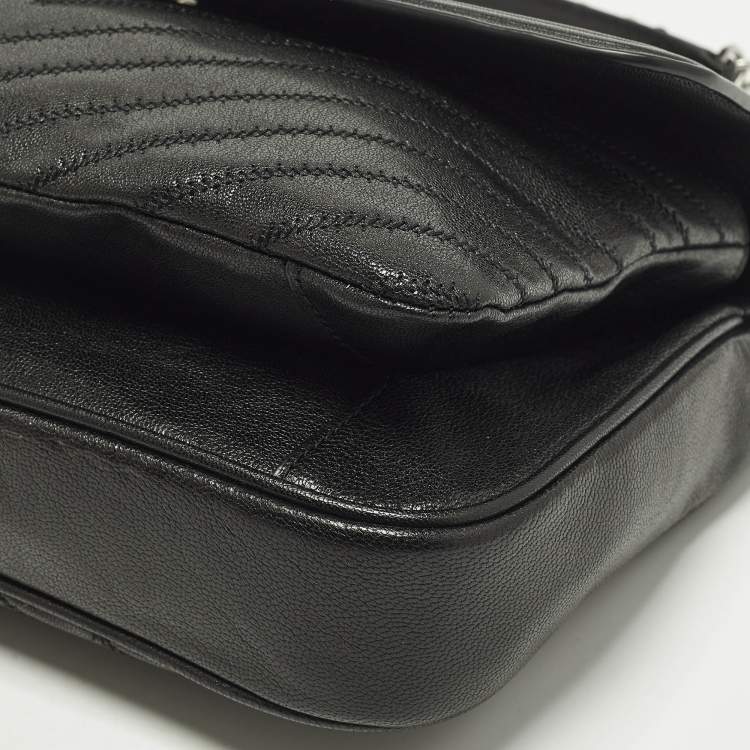 Pre Owned Tory Burch Fleming Black Leather Distressed Flap Shoulder Bag