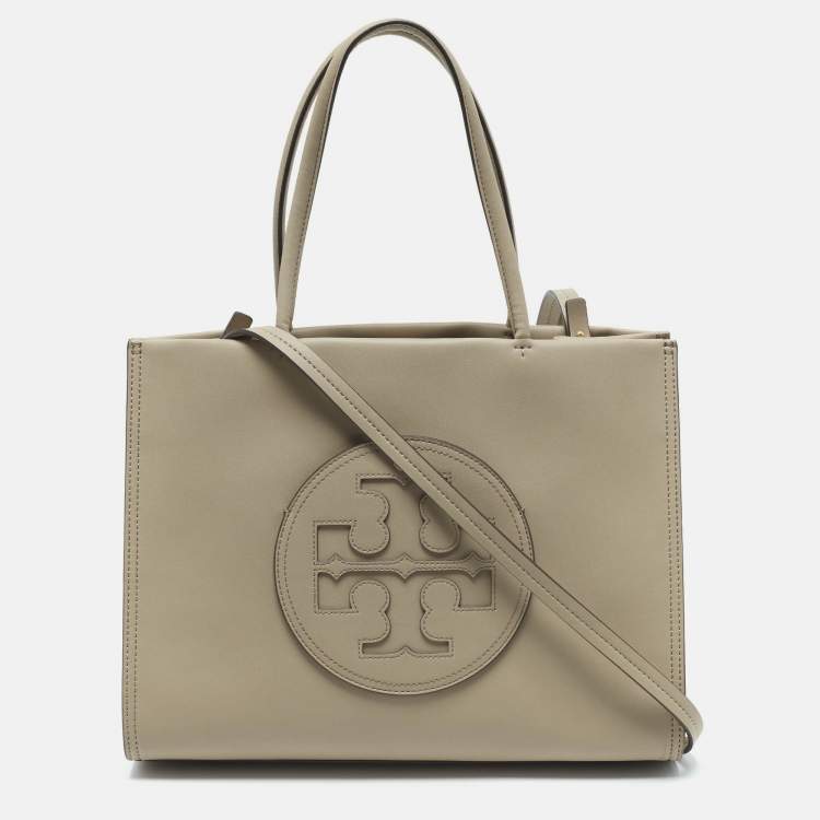 Pre Owned Tory Burch Ella Bio Small Beige Leather Logo Tote