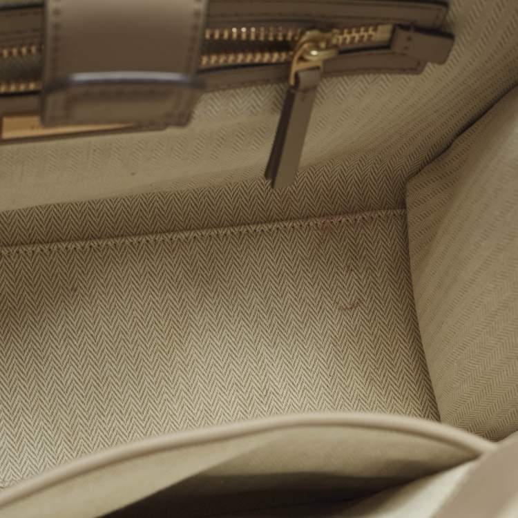 Pre Owned Tory Burch Ella Bio Small Beige Leather Logo Tote