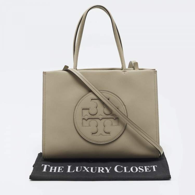 Pre Owned Tory Burch Ella Bio Small Beige Leather Logo Tote