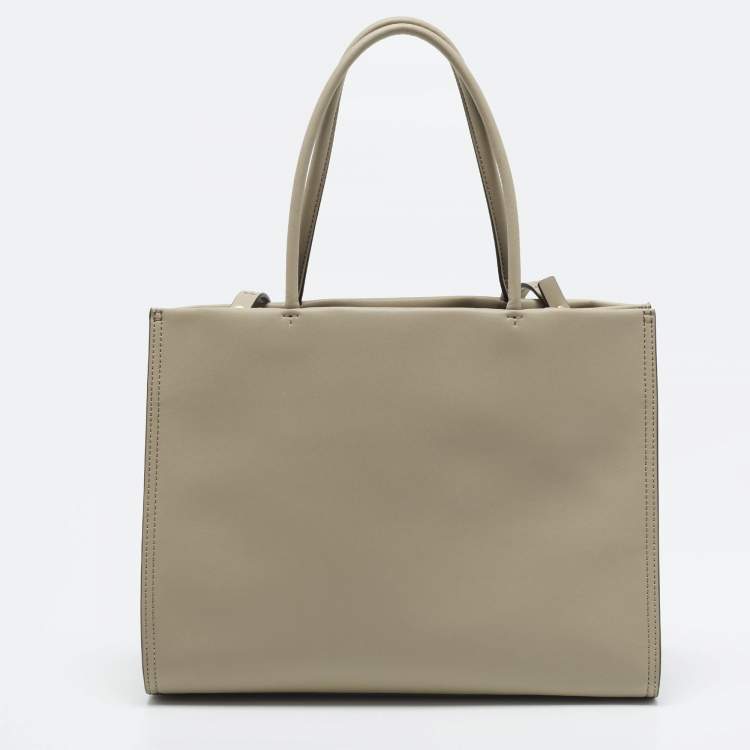 Pre Owned Tory Burch Ella Bio Small Beige Leather Logo Tote