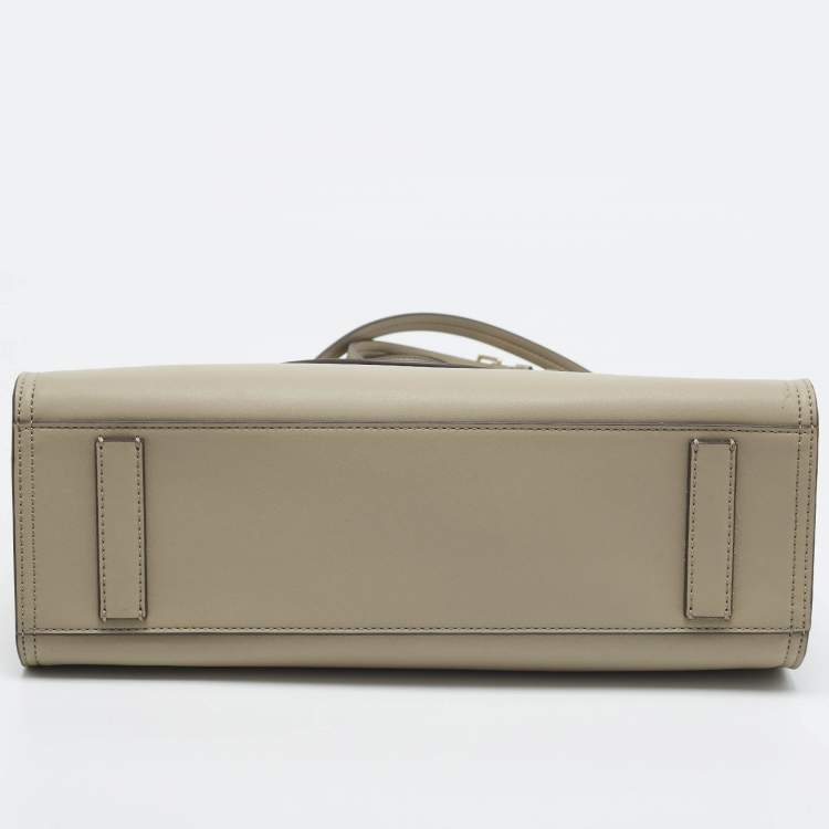 Pre Owned Tory Burch Ella Bio Small Beige Leather Logo Tote