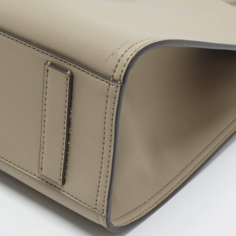 Pre Owned Tory Burch Ella Bio Small Beige Leather Logo Tote