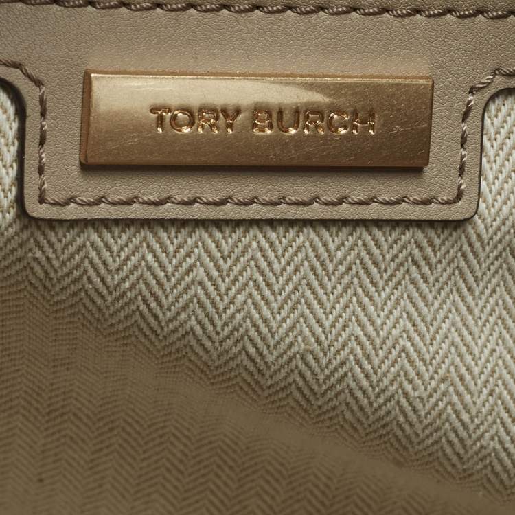 Pre Owned Tory Burch Ella Bio Small Beige Leather Logo Tote