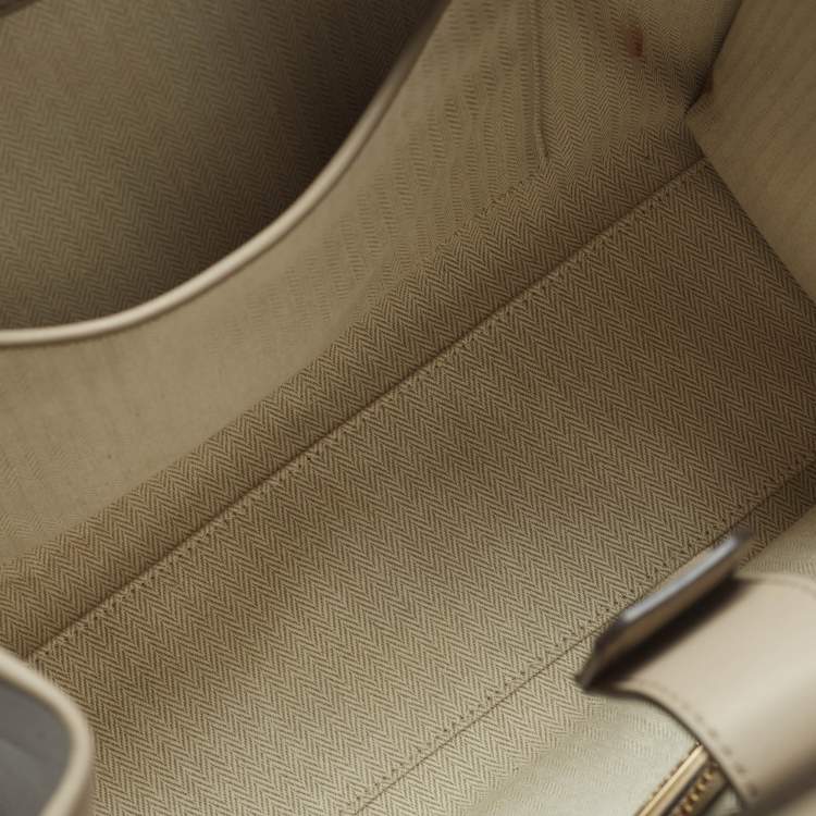 Pre Owned Tory Burch Ella Bio Small Beige Leather Logo Tote