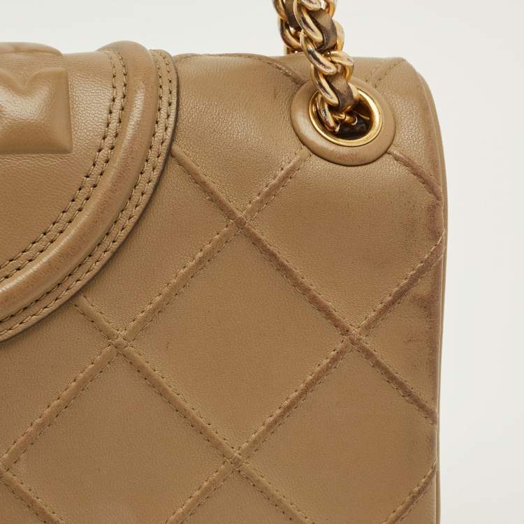 مملوكة مسبقًا Tory Burch Fleming Beige Quilted Leather Shoulder Bag