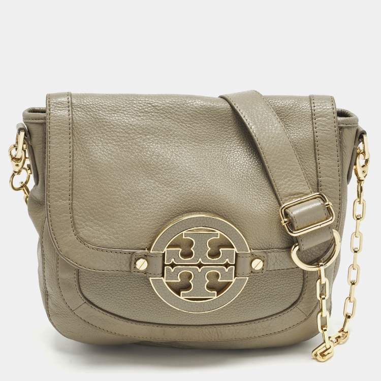 Pre Owned Tory Burch Amanda Beige Leather Flap Shoulder Bag
