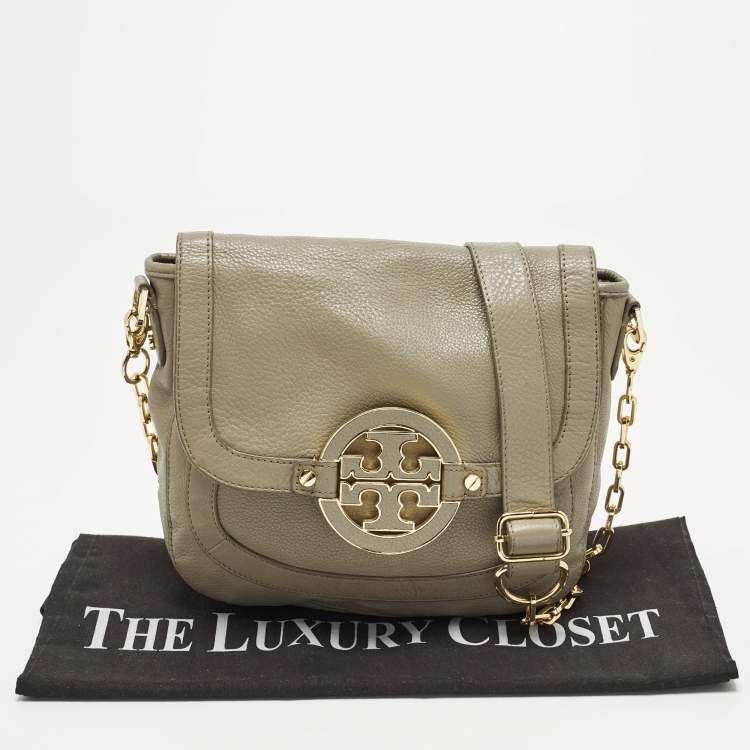 Pre Owned Tory Burch Amanda Beige Leather Flap Shoulder Bag