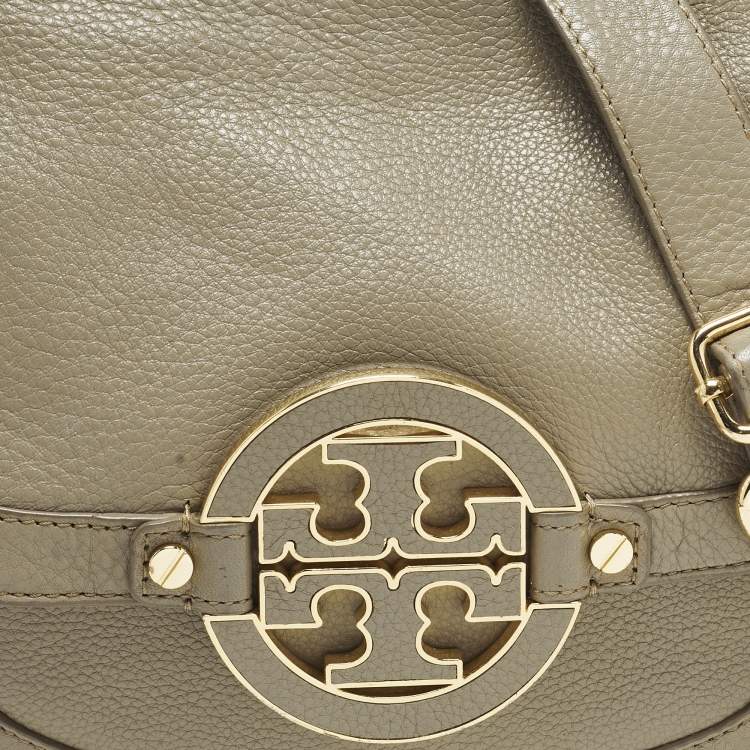 Pre Owned Tory Burch Amanda Beige Leather Flap Shoulder Bag