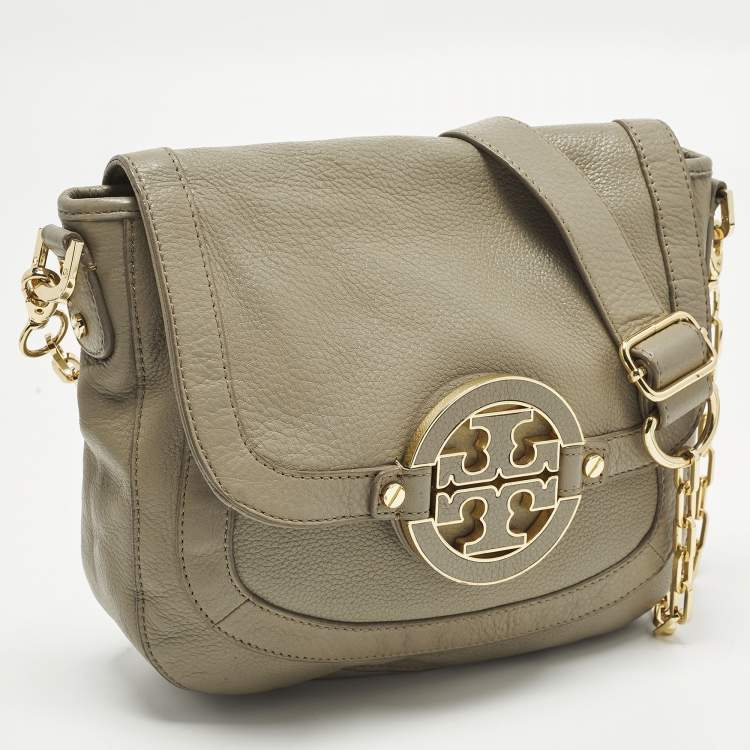 Pre Owned Tory Burch Amanda Beige Leather Flap Shoulder Bag