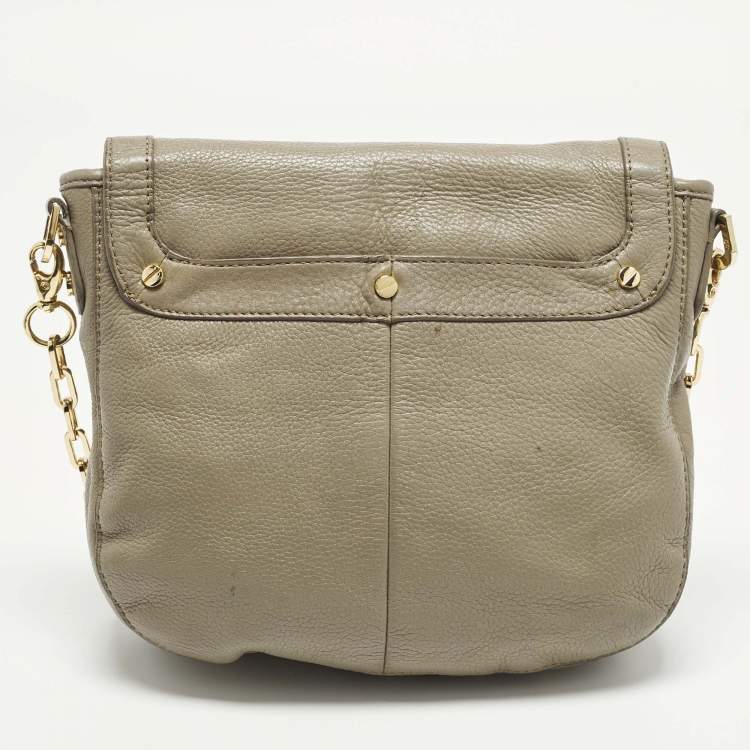 Pre Owned Tory Burch Amanda Beige Leather Flap Shoulder Bag