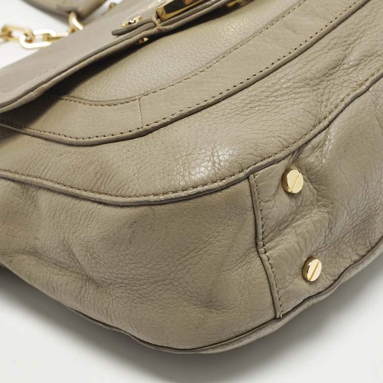 Pre Owned Tory Burch Amanda Beige Leather Flap Shoulder Bag