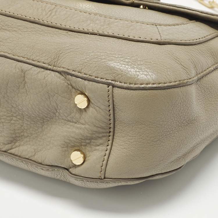 Pre Owned Tory Burch Amanda Beige Leather Flap Shoulder Bag