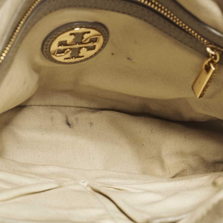 Pre Owned Tory Burch Amanda Beige Leather Flap Shoulder Bag