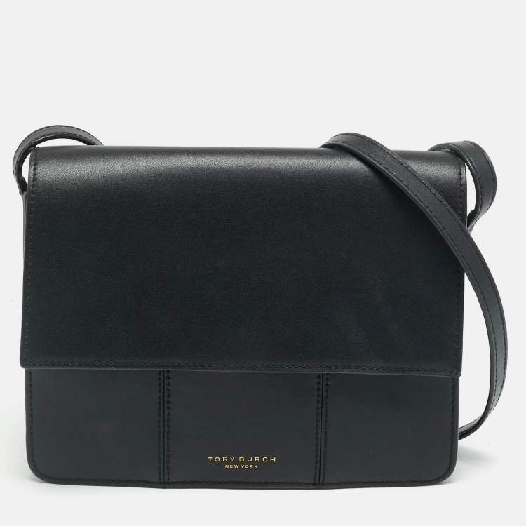 Pre Owned Tory Burch Block T Black Leather Shoulder Bag
