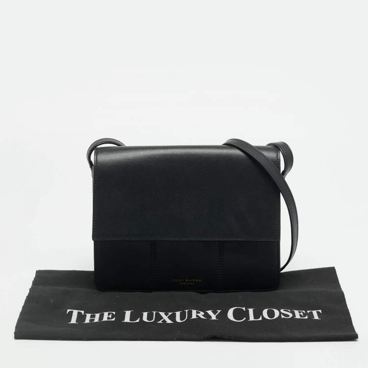 Pre Owned Tory Burch Block T Black Leather Shoulder Bag