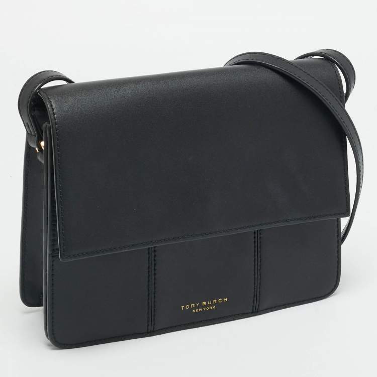 Pre Owned Tory Burch Block T Black Leather Shoulder Bag
