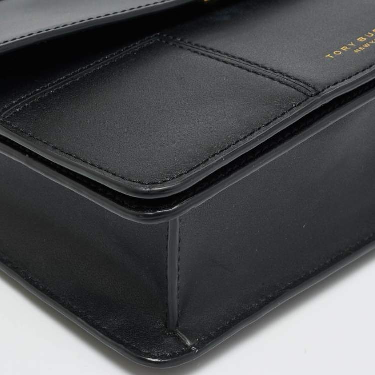 Pre Owned Tory Burch Block T Black Leather Shoulder Bag